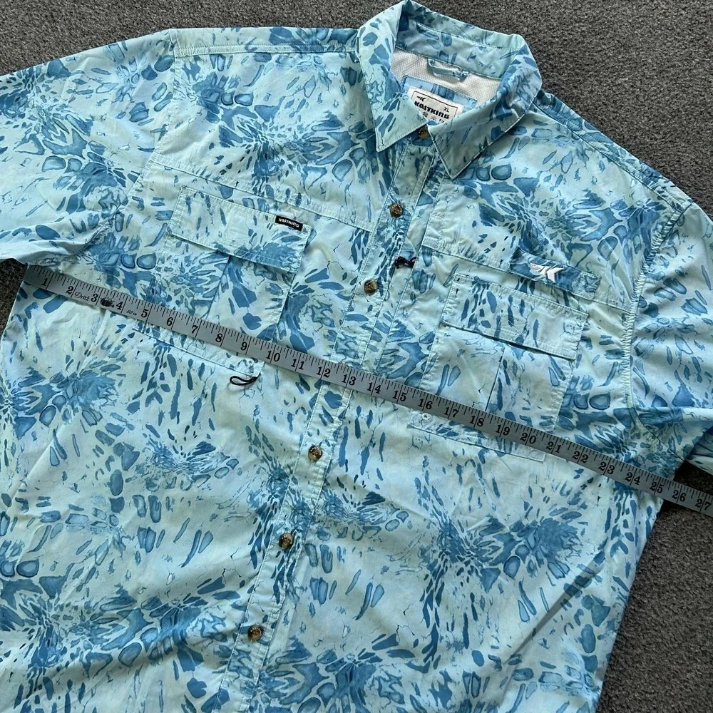 KastKing Shirt Mens XL Blue Fish Print Short Sleeve Fishing Vented Polyester